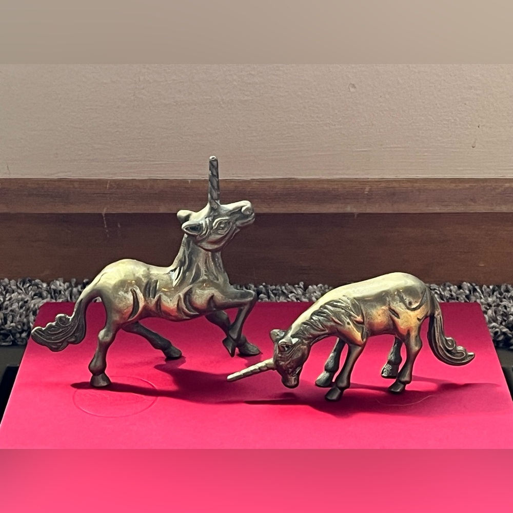 Vintage Brass Lot Of 2 Unicorns-Beautiful Patina-Mystical